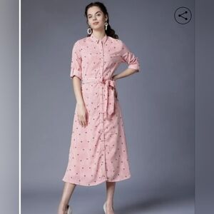 Tokyo Talkies Urban Red and White Striped Floral Print Shirt Dress Large (4846)